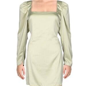DANIELLE BERNSTEIN M sage green satin long sleeve square neck mini dress NWT B19